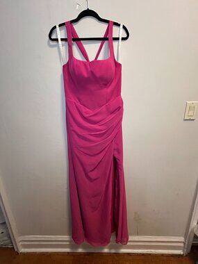 Azazie Mero Fuchsia Sheath Pleated Chiffon Dress Size 10
